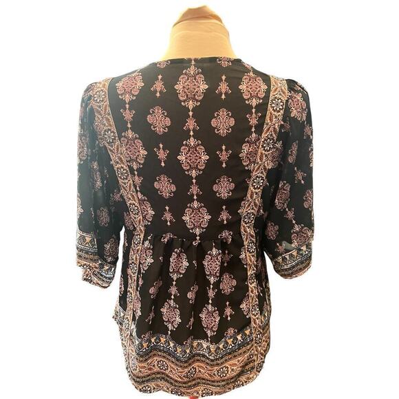 Knox Rose boho peasant short sleeved blouse flowy hippie gypsy puff sleeve - Picture 2 of 8
